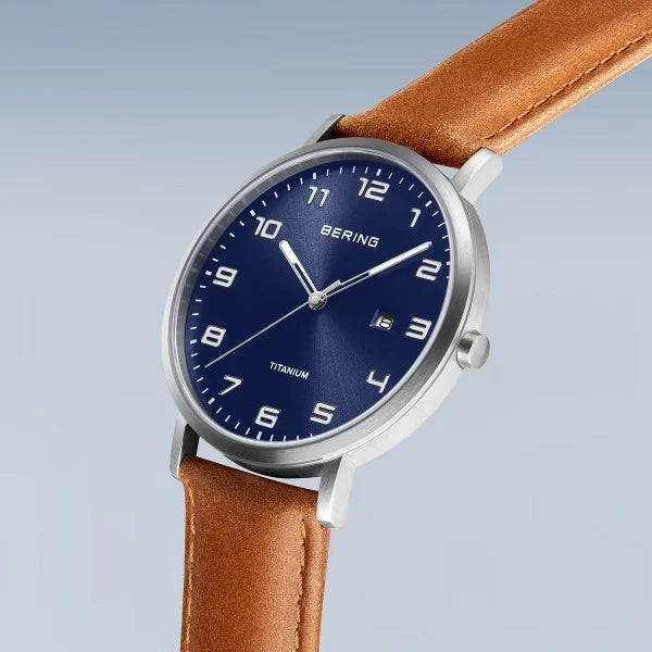 Bering Men s Titanium Blue Dial Watch Online Sale