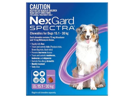 NexGard Spectra - Dogs 15.1-30kg - Tick, Flea, Heartworm, Gut Worms - 3 pack For Sale