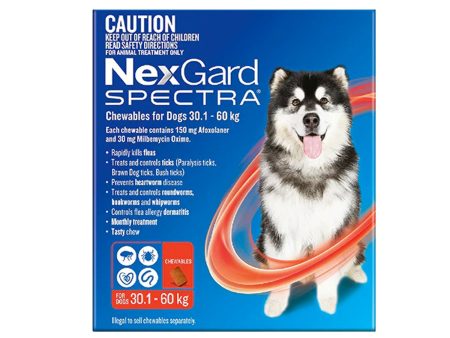 NexGard Spectra - Dogs 30.1-60kg - Tick, Flea, Heartworm, Gut Worms - 3 pack on Sale