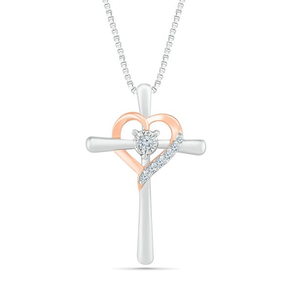 .05ctw Diamond Heart Cross Pendant Cheap