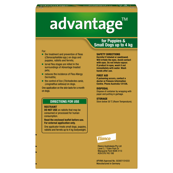 Advantage Flea  -  Dogs up to 4kg  -  4 pack Online