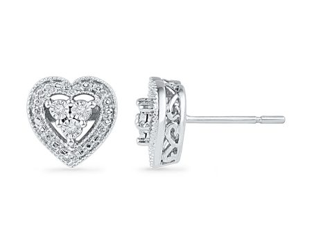 .03ctw Diamond Heart Stud Earrings For Sale