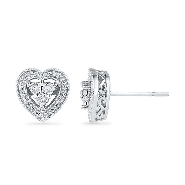 .03ctw Diamond Heart Stud Earrings For Sale