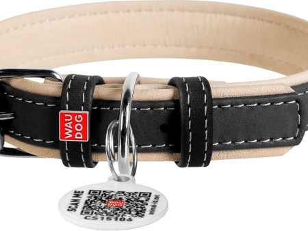 Collar for dogs leather Collar WAUDOG Soft with QR passport, metal decorations Discount