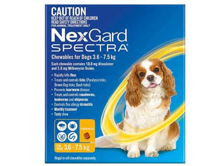 NexGard Spectra - Dogs 3.6-7.5kg - Tick, Flea, Heartworm, Gut Worms - 3 pack For Sale