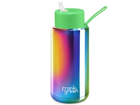 Frank Green Ceramic Reusable Bottle With Straw Lid 1000ml 34oz - Chrome Rainbow Neon Green Fashion