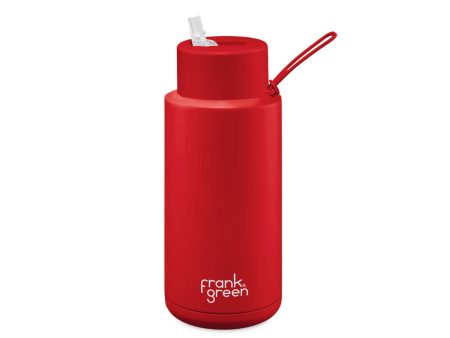 Frank Green Ceramic Reusable Bottle With Straw Lid 1000ml 34oz - Atomic Red (Limited Edition) Online now