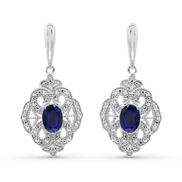 Diamond Sapphire Antique Style Earrings Online Sale