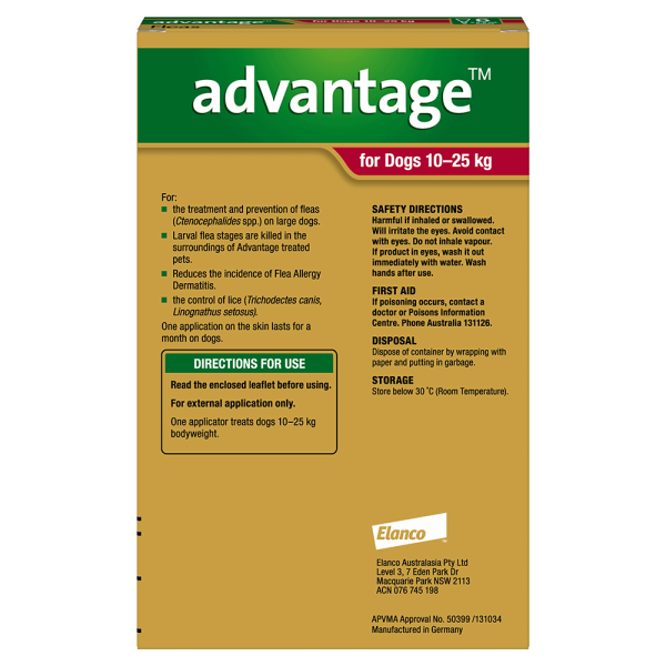 Advantage Flea  -  Dogs 10-25kg  -  4 pack Online Sale