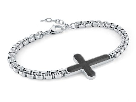 Italgem Men s 8.5  IP Steel Carbon Fiber Cross Bracelet Online Sale