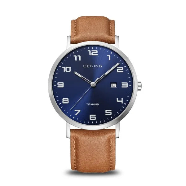 Bering Men s Titanium Blue Dial Watch Online Sale